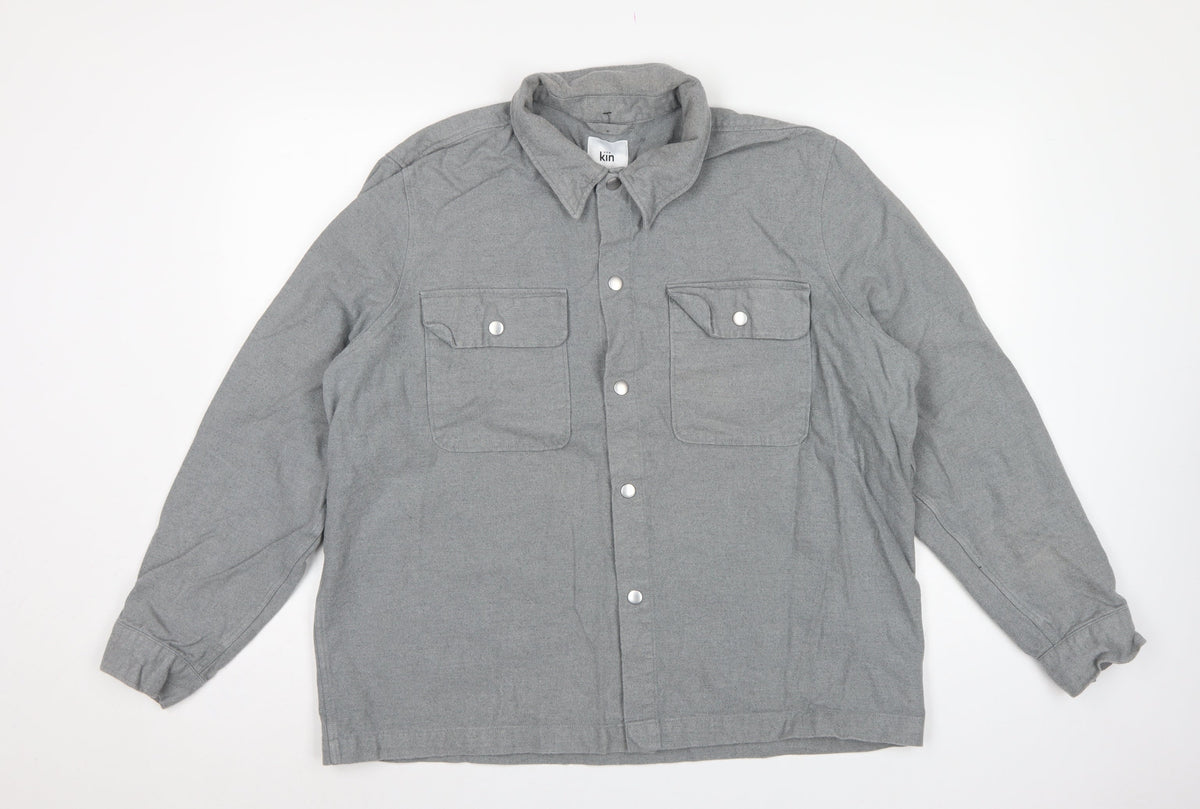Kin Men’s Grey Cotton Twill Overshirt Jacket 2XL Snap Front
