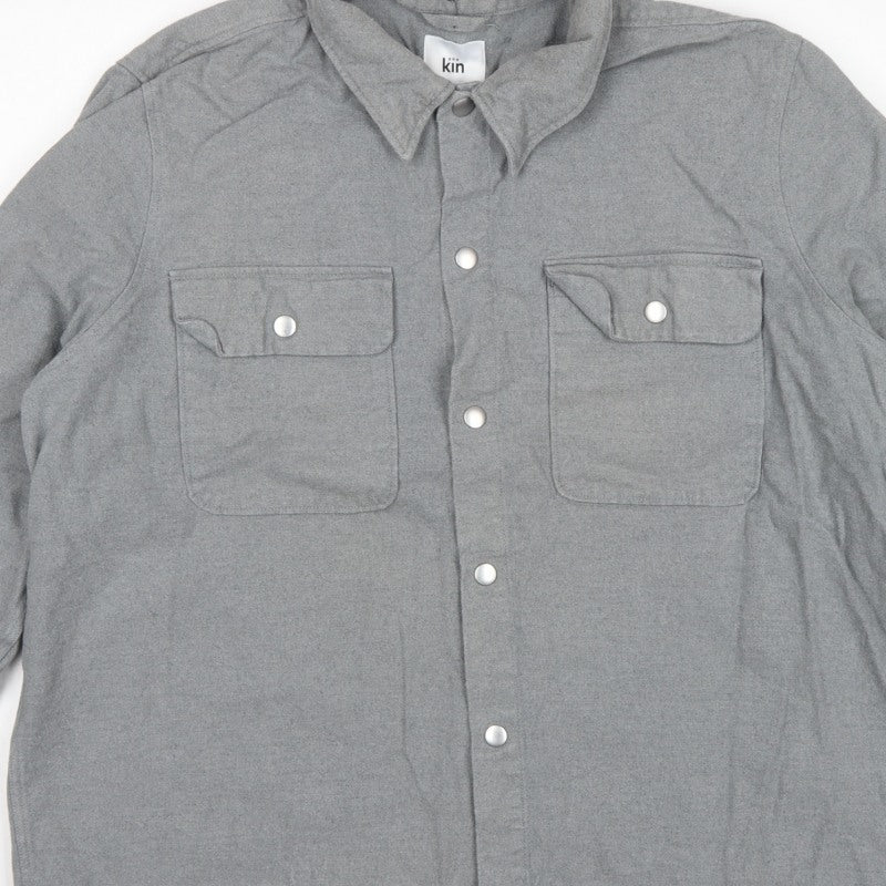 Kin Men’s Grey Cotton Twill Overshirt Jacket 2XL Snap Front