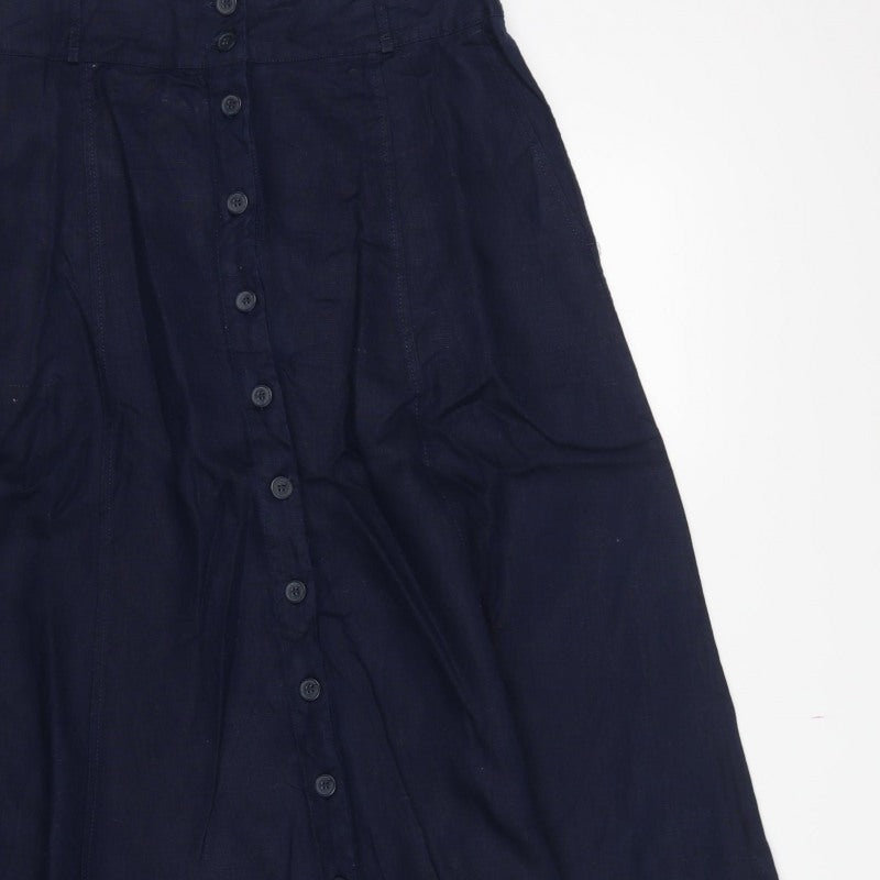 Monsoon Women's Navy UK 12 Long A-Line Button Front Skirt