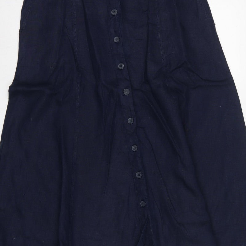 Monsoon Women's Navy UK 12 Long A-Line Button Front Skirt