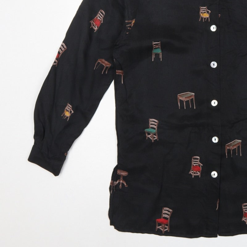 BS Collection Women's Black UK 10 Chair Print Button-Up Long Sleeve Blouse