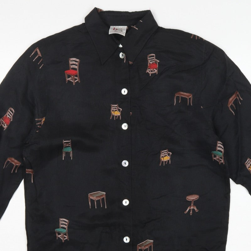 BS Collection Women's Black UK 10 Chair Print Button-Up Long Sleeve Blouse
