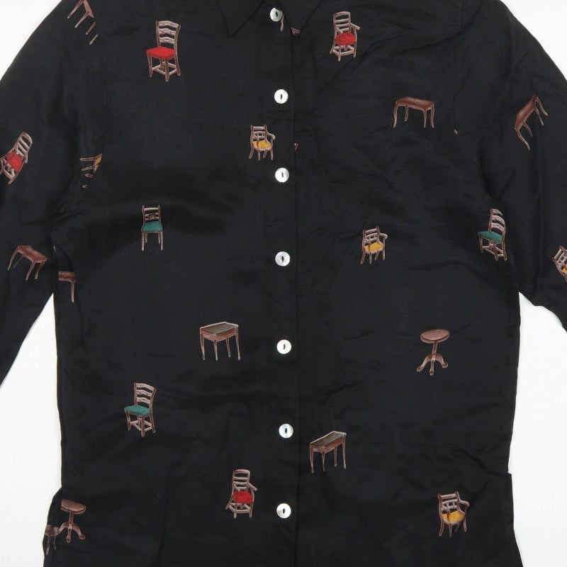 BS Collection Women's Black UK 10 Chair Print Button-Up Long Sleeve Blouse