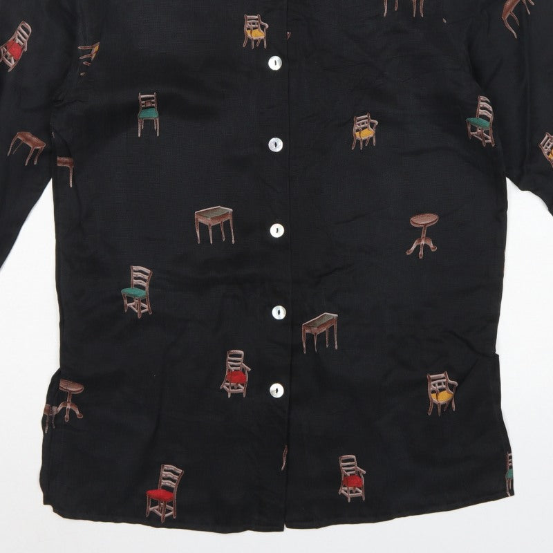 BS Collection Women's Black UK 10 Chair Print Button-Up Long Sleeve Blouse