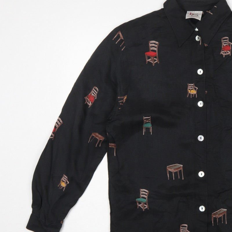 BS Collection Women's Black UK 10 Chair Print Button-Up Long Sleeve Blouse