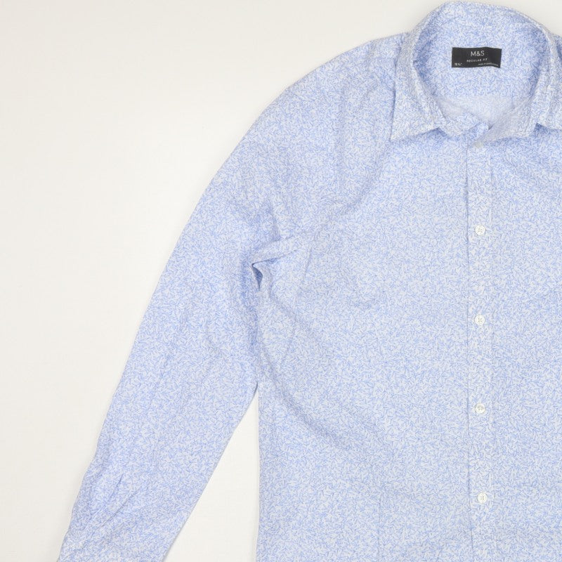 Marks and Spencer Men's Blue 15.5 Regular Fit Floral Formal Shirt