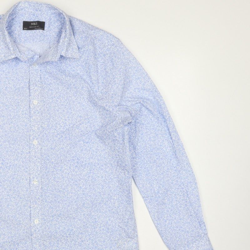 Marks and Spencer Men's Blue 15.5 Regular Fit Floral Formal Shirt