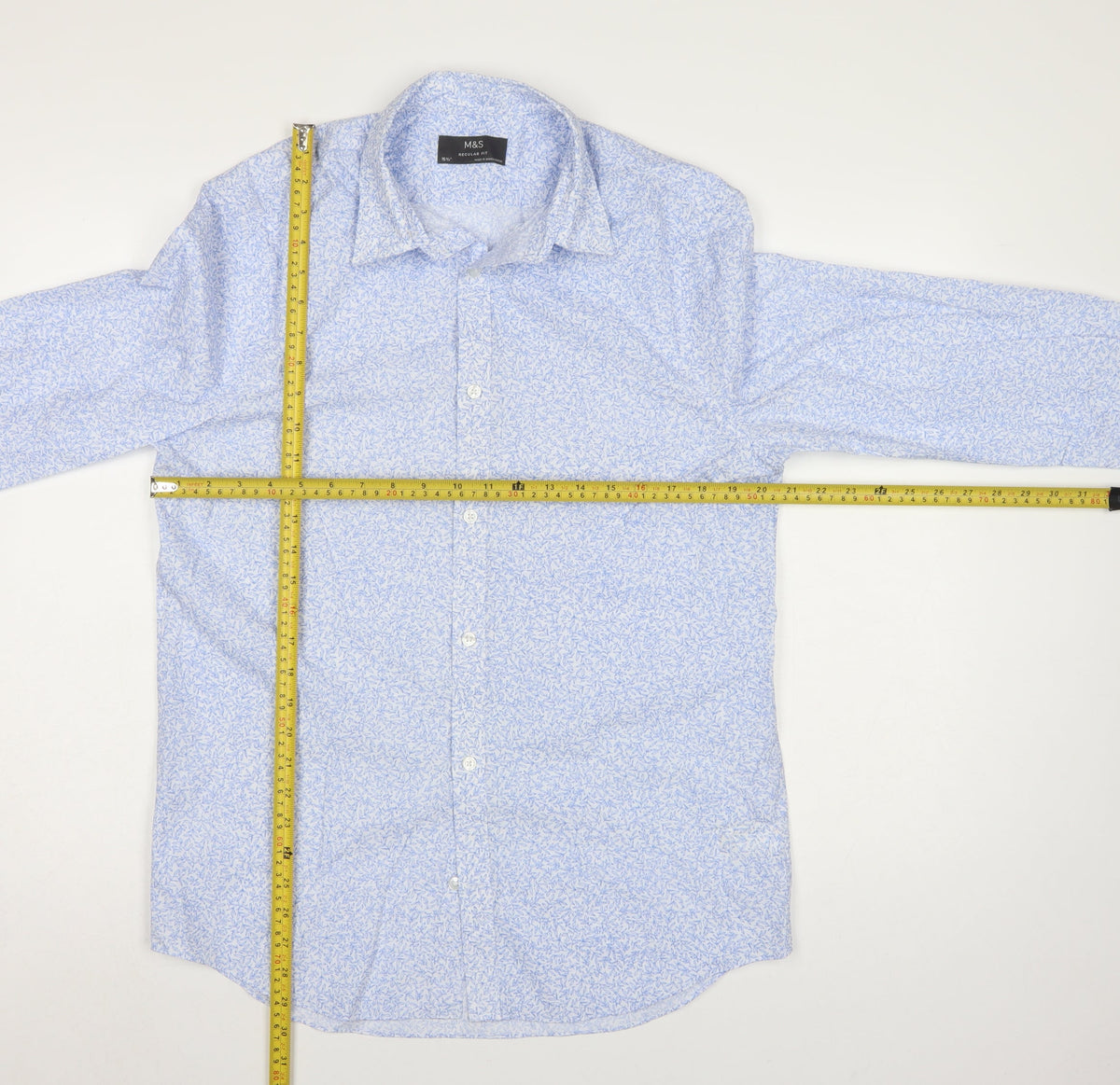 Marks and Spencer Men's Blue 15.5 Regular Fit Floral Formal Shirt