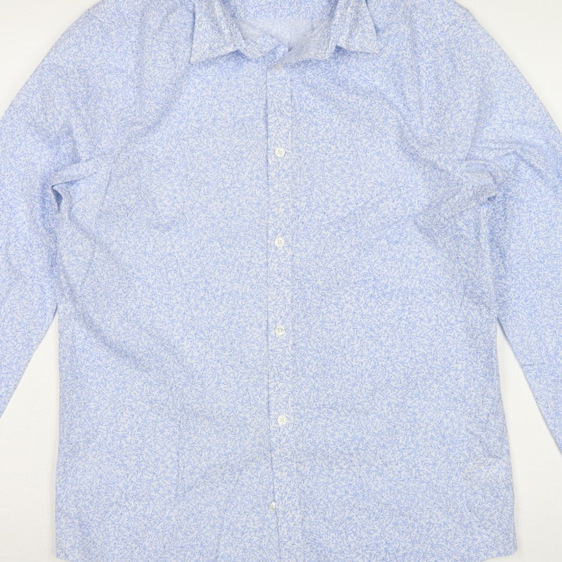 Marks and Spencer Men's Blue 15.5 Regular Fit Floral Formal Shirt