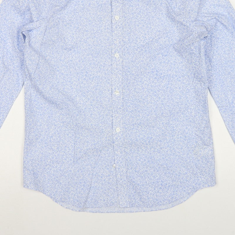 Marks and Spencer Men's Blue 15.5 Regular Fit Floral Formal Shirt