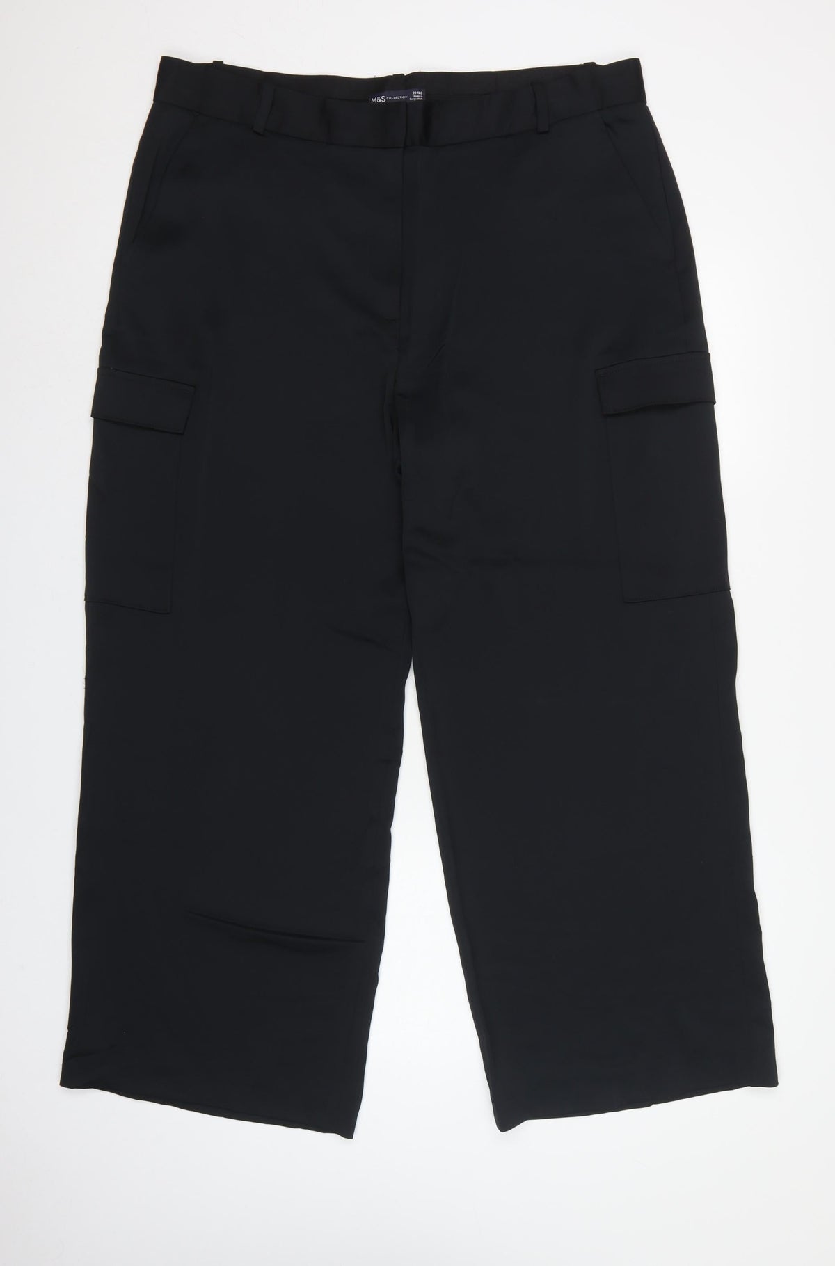 Marks & Spencer Women Black Size 20 Regular Cargo Wide-Leg Trousers