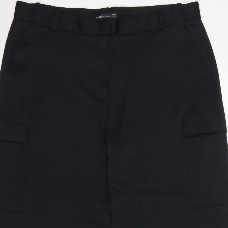 Marks & Spencer Women Black Size 20 Regular Cargo Wide-Leg Trousers