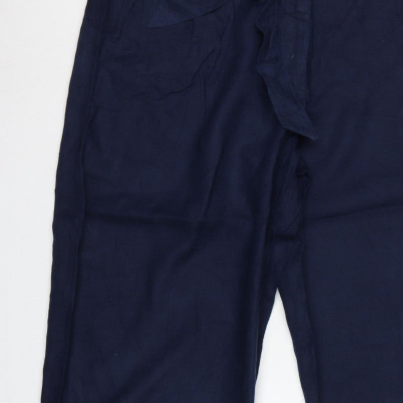 Marks and Spencer Women Blue UK 22 Paperbag Wide-Leg Linen Trousers