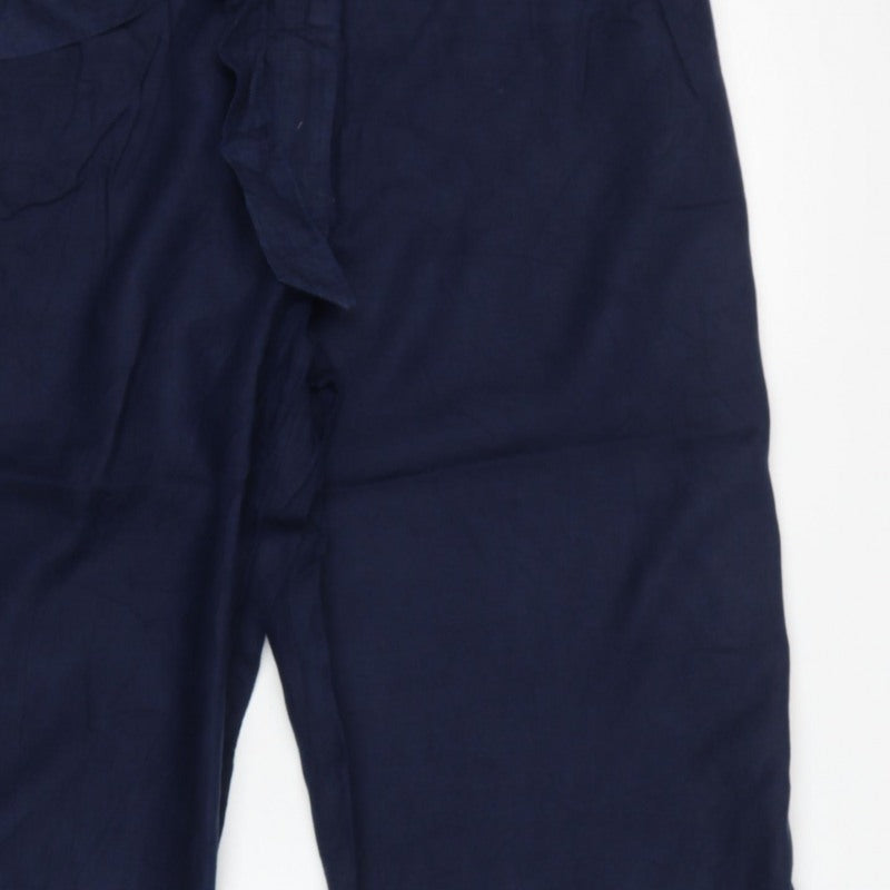 Marks and Spencer Women Blue UK 22 Paperbag Wide-Leg Linen Trousers