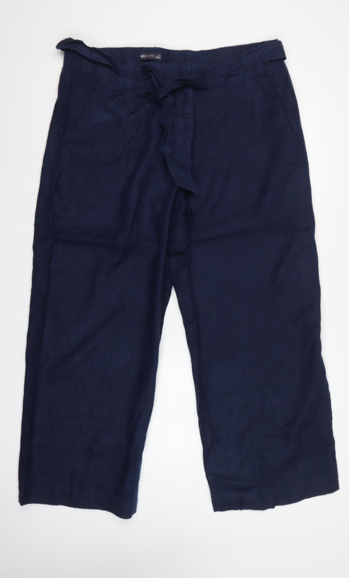 Marks and Spencer Women Blue UK 22 Paperbag Wide-Leg Linen Trousers