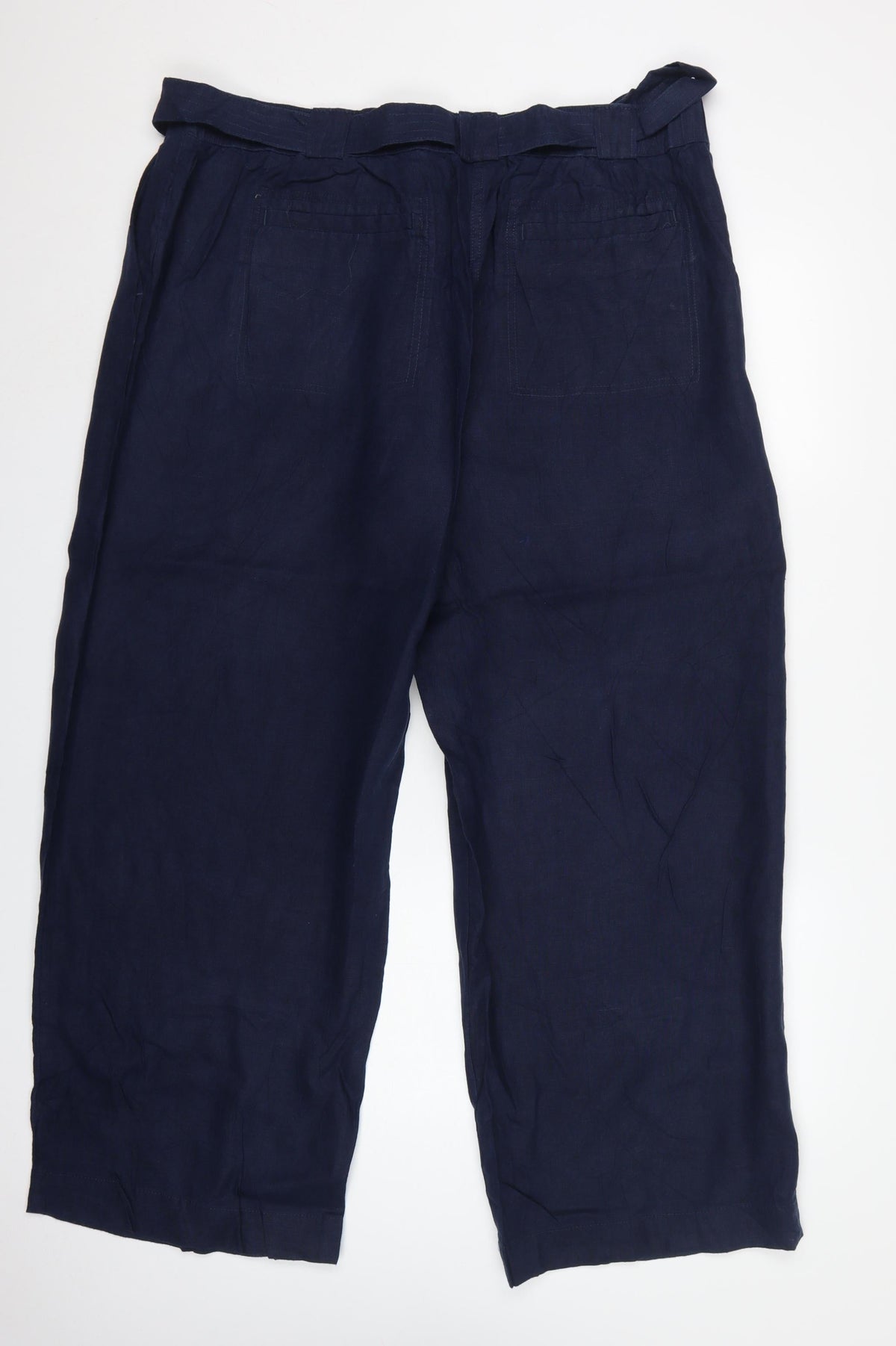 Marks and Spencer Women Blue UK 22 Paperbag Wide-Leg Linen Trousers