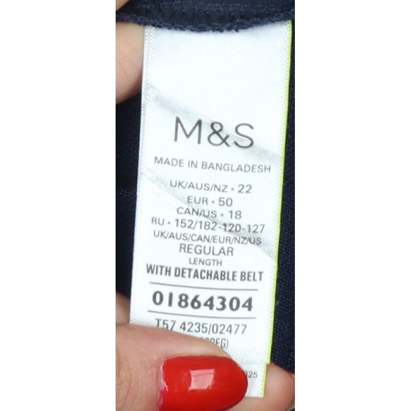 Marks and Spencer Women Blue UK 22 Paperbag Wide-Leg Linen Trousers