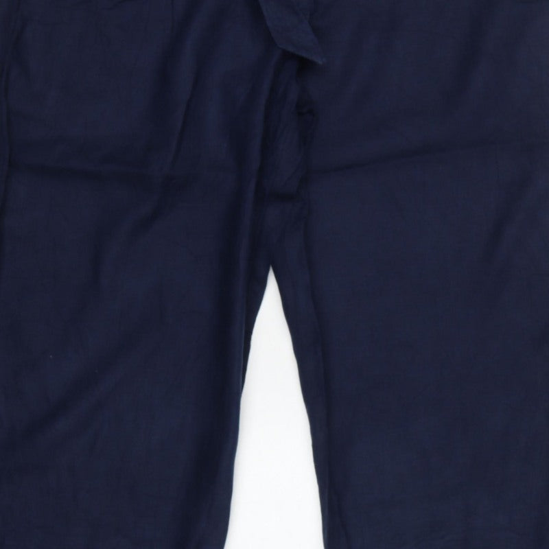 Marks and Spencer Women Blue UK 22 Paperbag Wide-Leg Linen Trousers