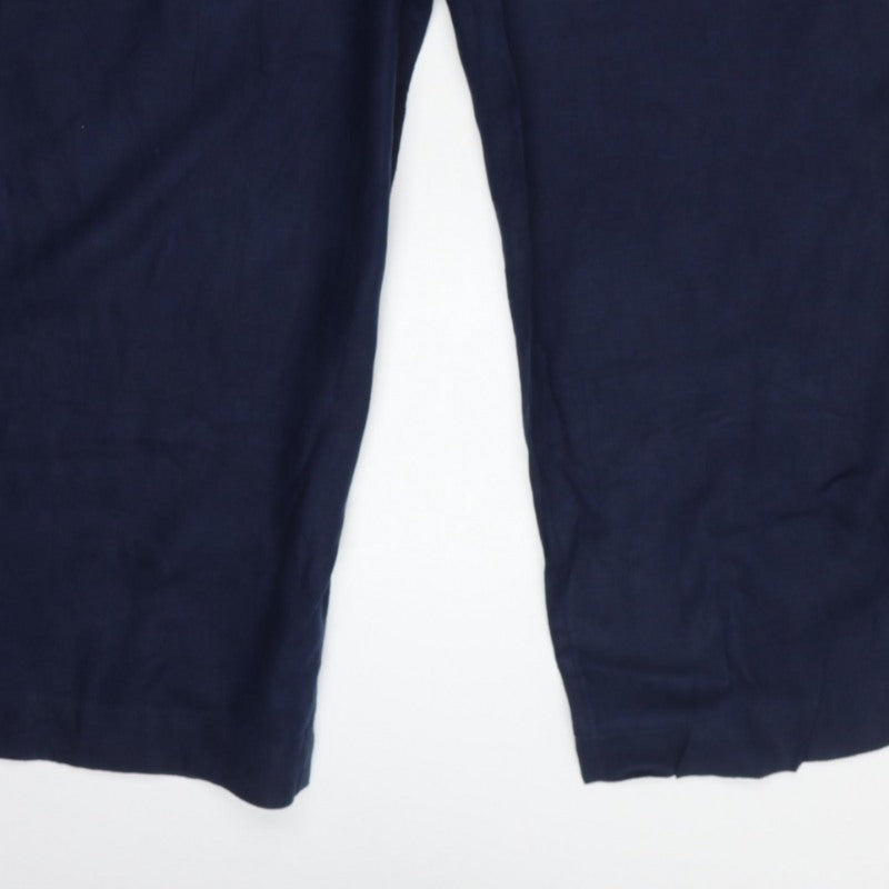 Marks and Spencer Women Blue UK 22 Paperbag Wide-Leg Linen Trousers
