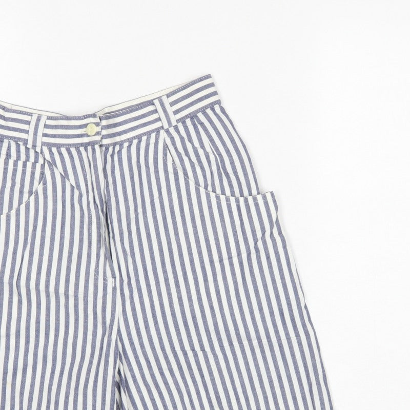 St Michael Women Blue White Stripe Cargo Shorts UK 12 High Rise Cotton