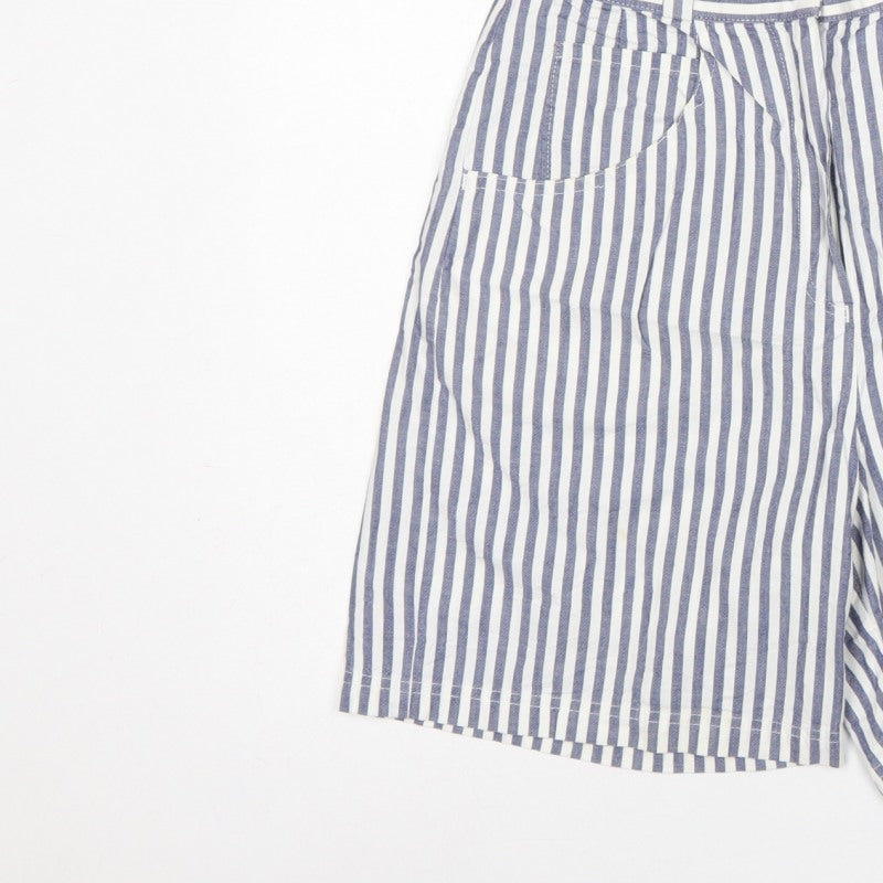 St Michael Women Blue White Stripe Cargo Shorts UK 12 High Rise Cotton