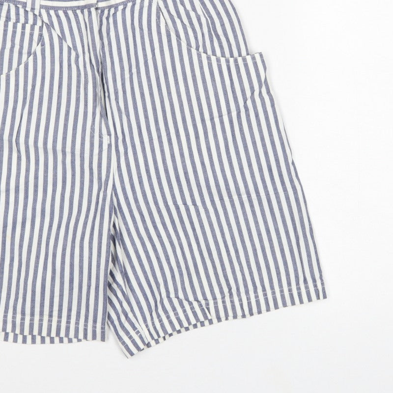 St Michael Women Blue White Stripe Cargo Shorts UK 12 High Rise Cotton