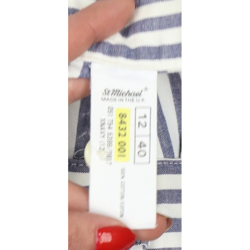 St Michael Women Blue White Stripe Cargo Shorts UK 12 High Rise Cotton
