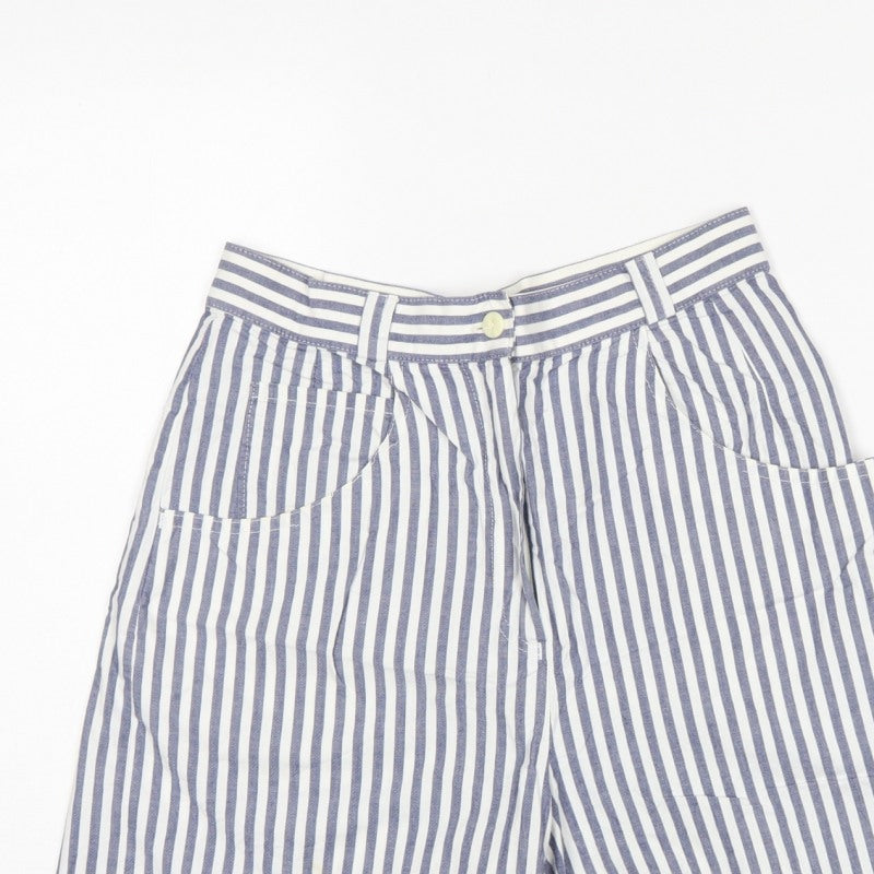 St Michael Women Blue White Stripe Cargo Shorts UK 12 High Rise Cotton