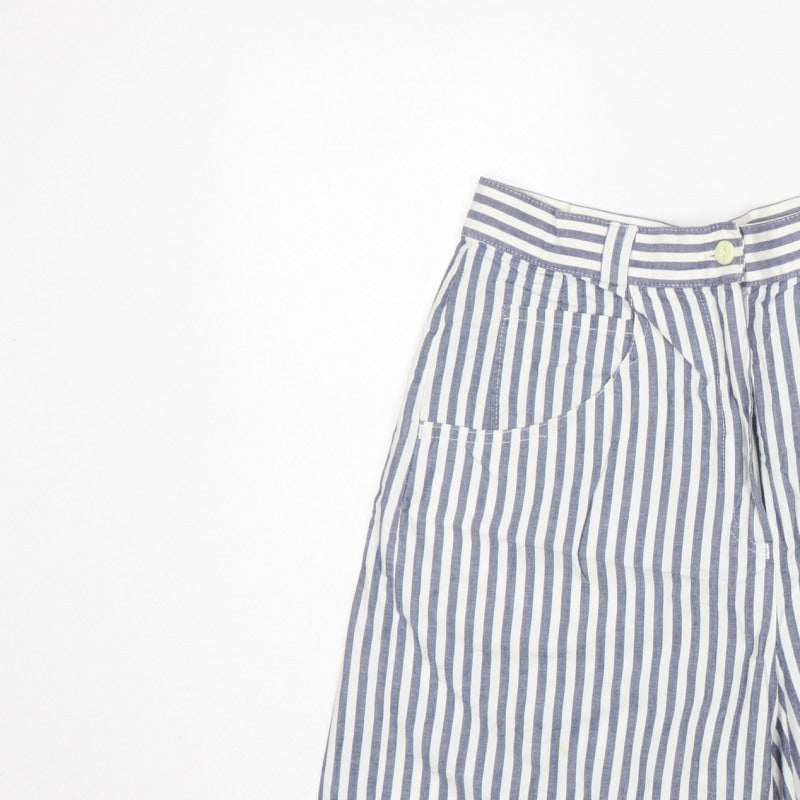St Michael Women Blue White Stripe Cargo Shorts UK 12 High Rise Cotton