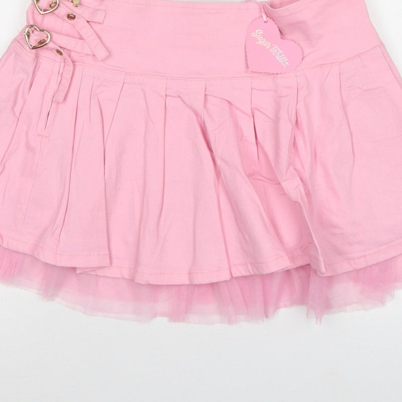 Sugar Thrillz Women Pink XL Pleated Tutu Mini Skirt Heart Buckles
