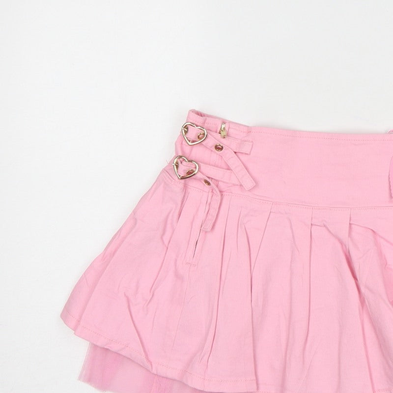 Sugar Thrillz Women Pink XL Pleated Tutu Mini Skirt Heart Buckles