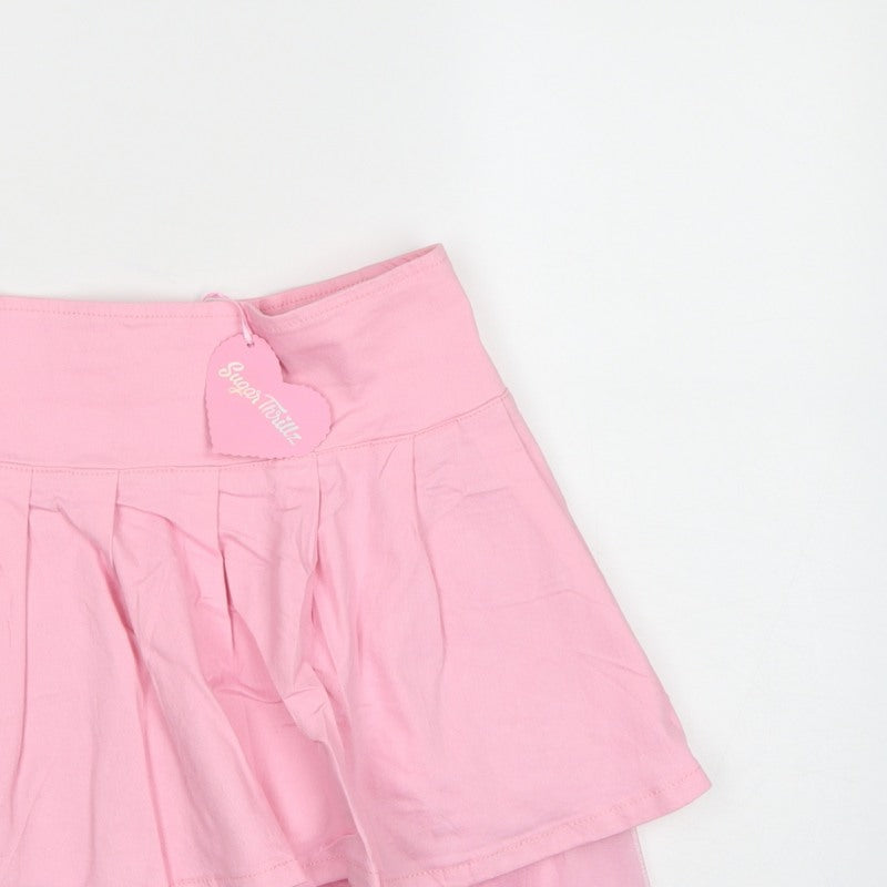Sugar Thrillz Women Pink XL Pleated Tutu Mini Skirt Heart Buckles