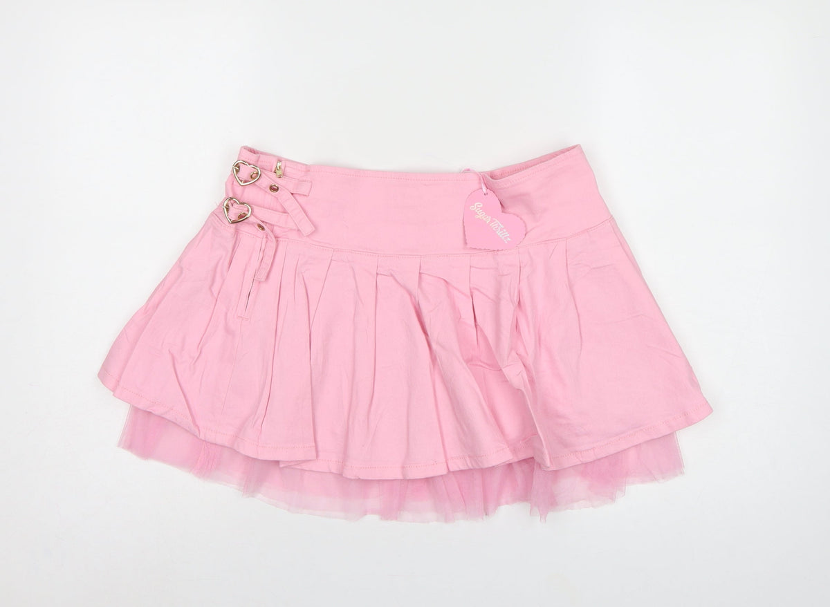 Sugar Thrillz Women Pink XL Pleated Tutu Mini Skirt Heart Buckles