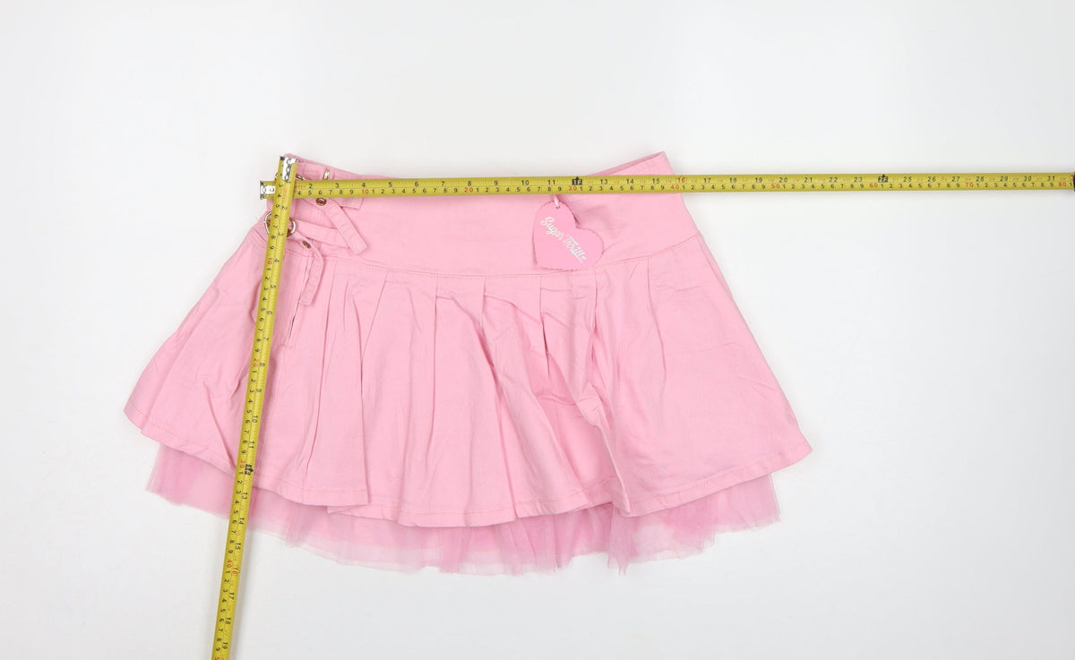 Sugar Thrillz Women Pink XL Pleated Tutu Mini Skirt Heart Buckles