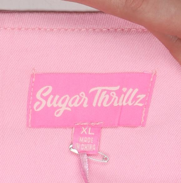 Sugar Thrillz Women Pink XL Pleated Tutu Mini Skirt Heart Buckles