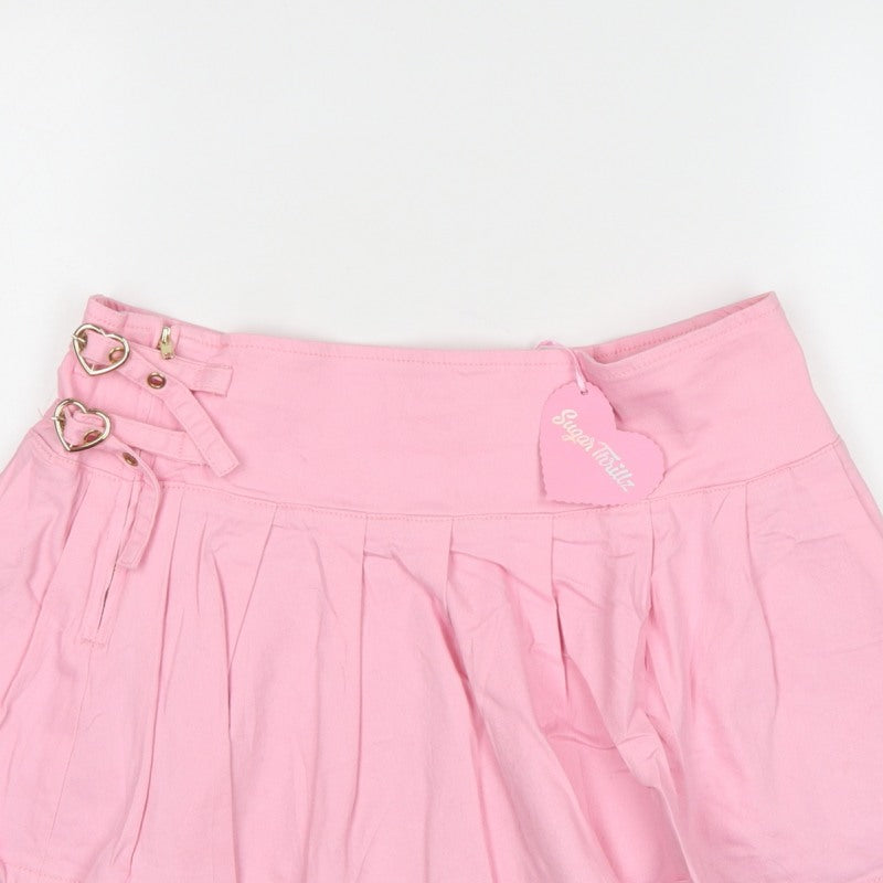 Sugar Thrillz Women Pink XL Pleated Tutu Mini Skirt Heart Buckles