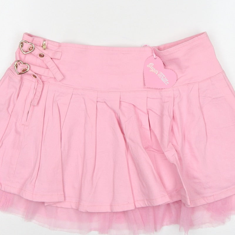 Sugar Thrillz Women Pink XL Pleated Tutu Mini Skirt Heart Buckles