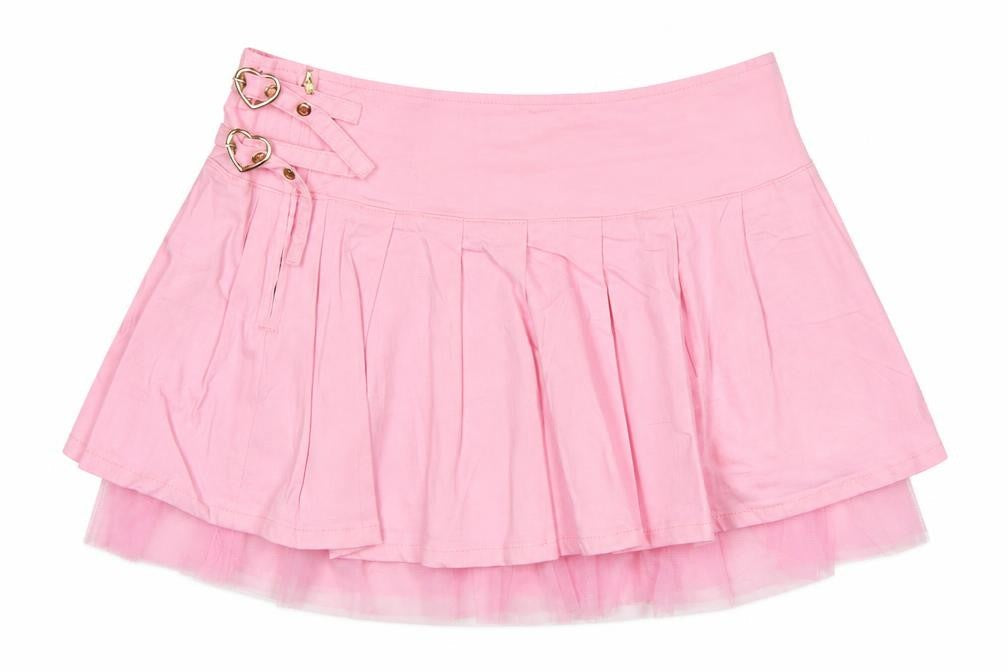 Sugar Thrillz Women Pink XL Pleated Tutu Mini Skirt Heart Buckles