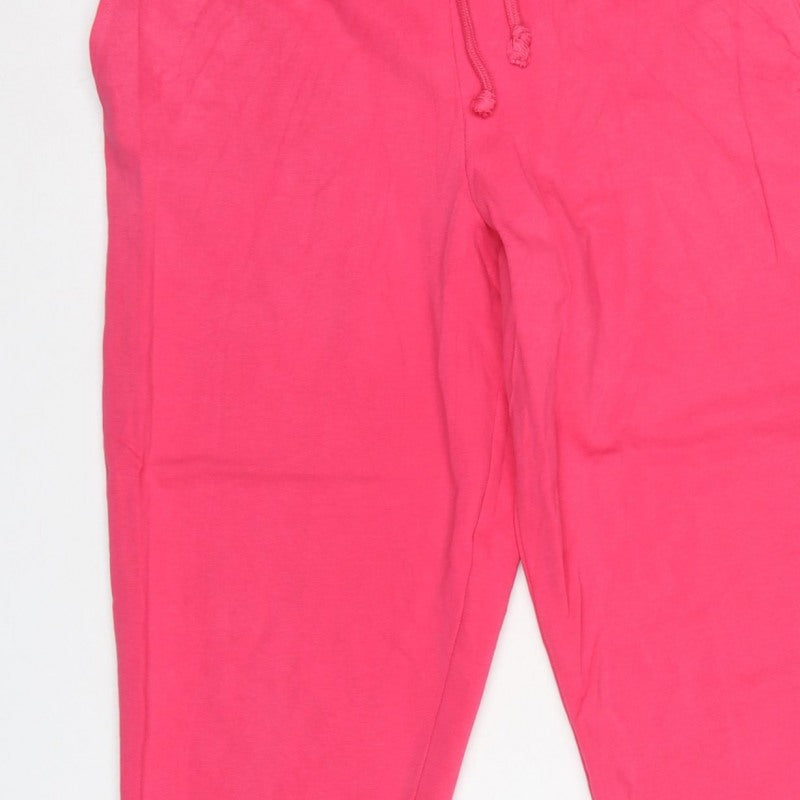 M&S Womens Pink UK 14 Short Cotton Blend Drawstring Jogger Trousers