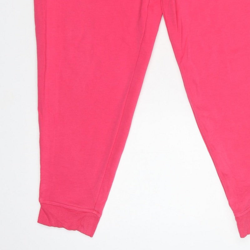 M&S Womens Pink UK 14 Short Cotton Blend Drawstring Jogger Trousers
