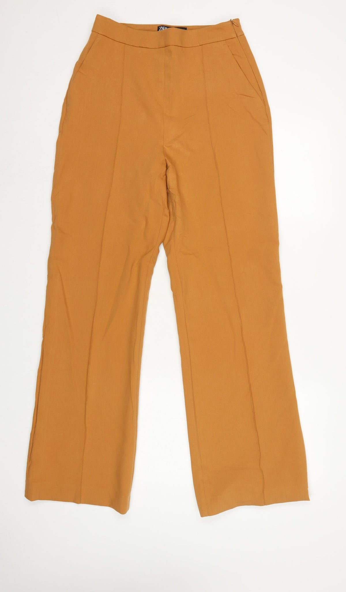 Zara Women Orange UK 12 High Rise Wide Leg Tailored Trousers