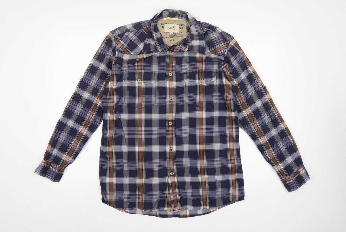 Camel Active Men’s XS Navy Check Long Sleeve Button-Up Outdoor Shirt
