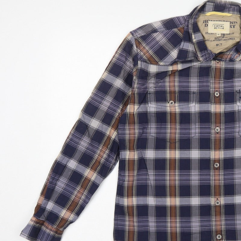 Camel Active Men’s XS Navy Check Long Sleeve Button-Up Outdoor Shirt