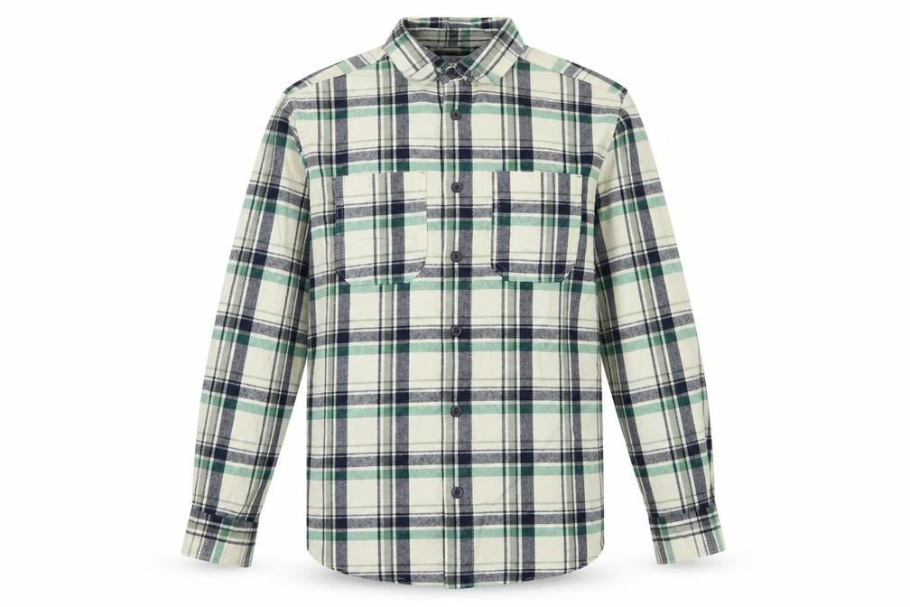 M&S Men’s Green Navy Plaid Cotton Overshirt S Button-Down