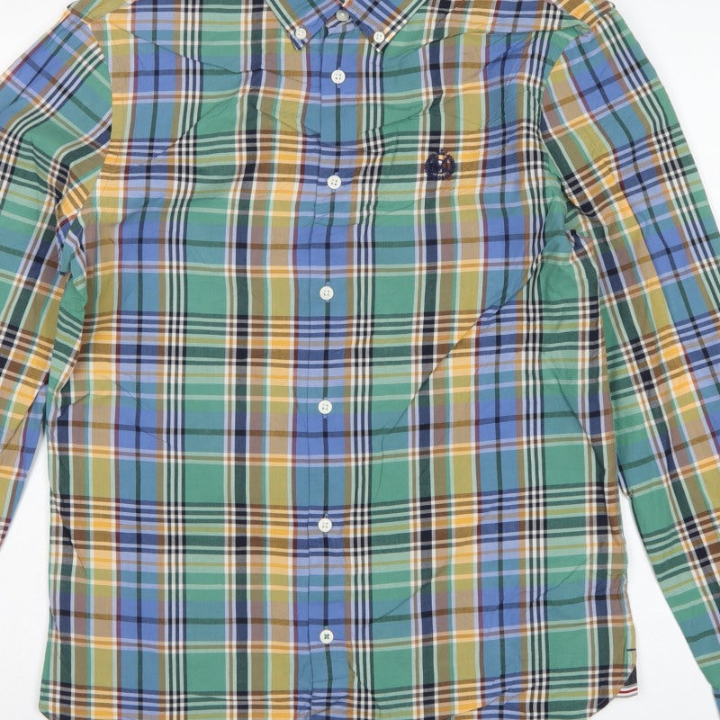 Marks and Spencer Men’s Multicoloured S Cotton Plaid Button-Down Shirt