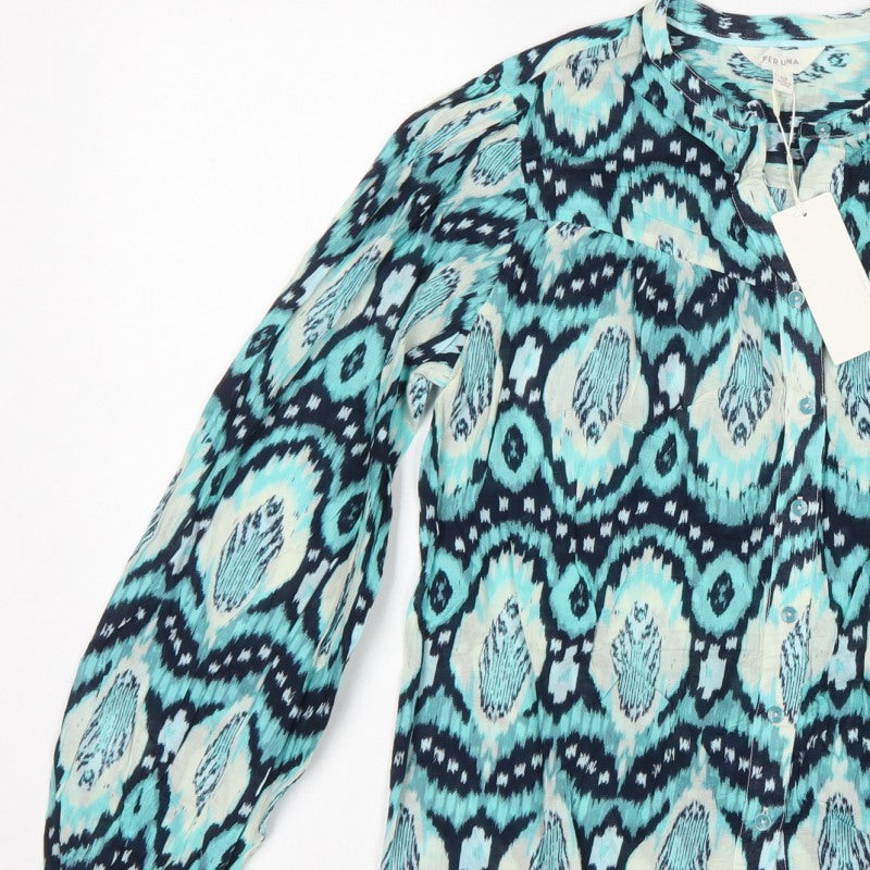 M&S Per Una Women Multicoloured Size 10 Aztec Cotton Button-Up Blouse