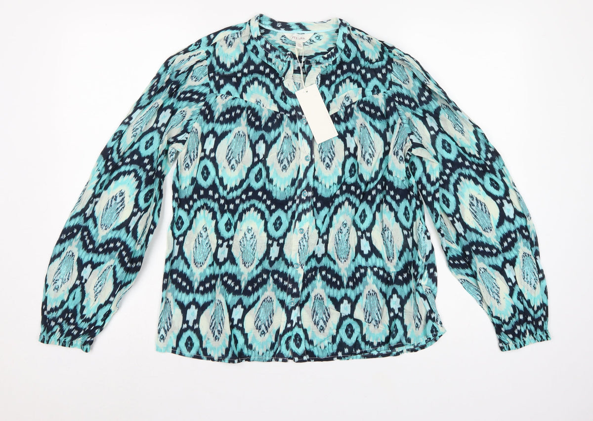 M&S Per Una Women Multicoloured Size 10 Aztec Cotton Button-Up Blouse