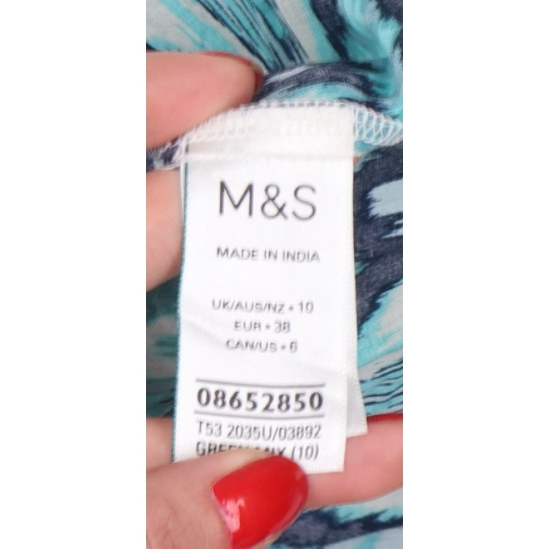 M&S Per Una Women Multicoloured Size 10 Aztec Cotton Button-Up Blouse