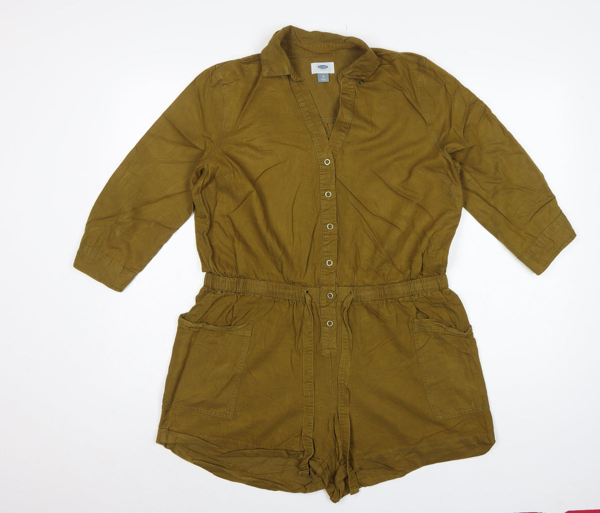 Old Navy Women Green M Utility Long Sleeve Button Playsuit Romper