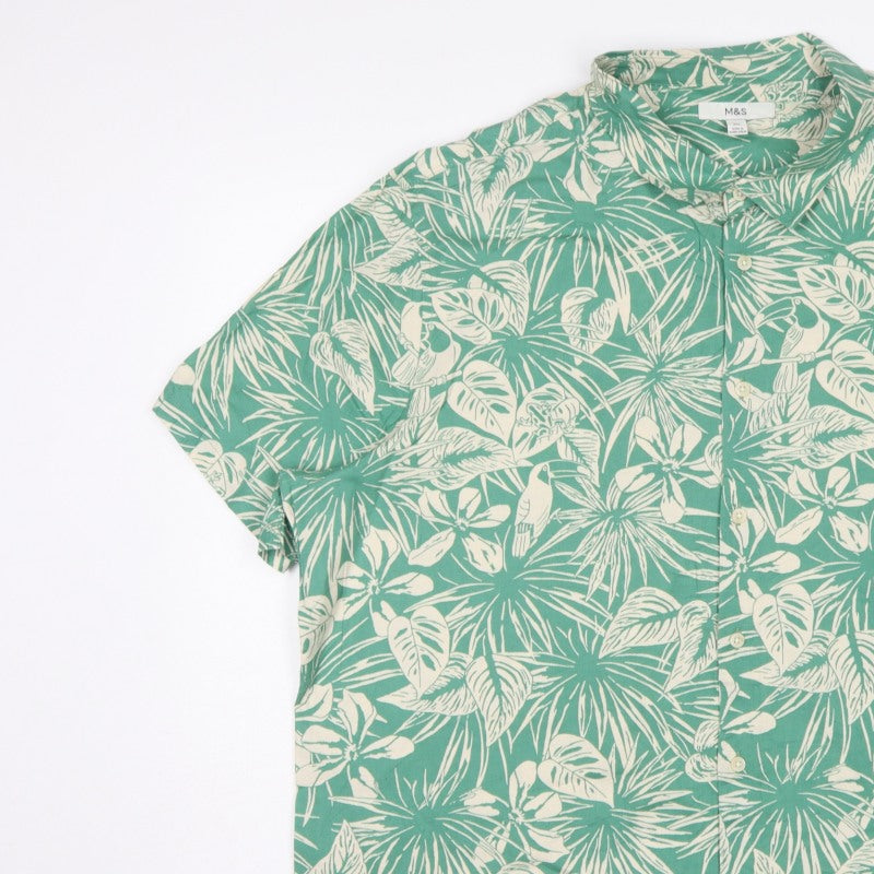 Marks & Spencer Men Green 3XL Tropical Hawaiian Cotton Shirt